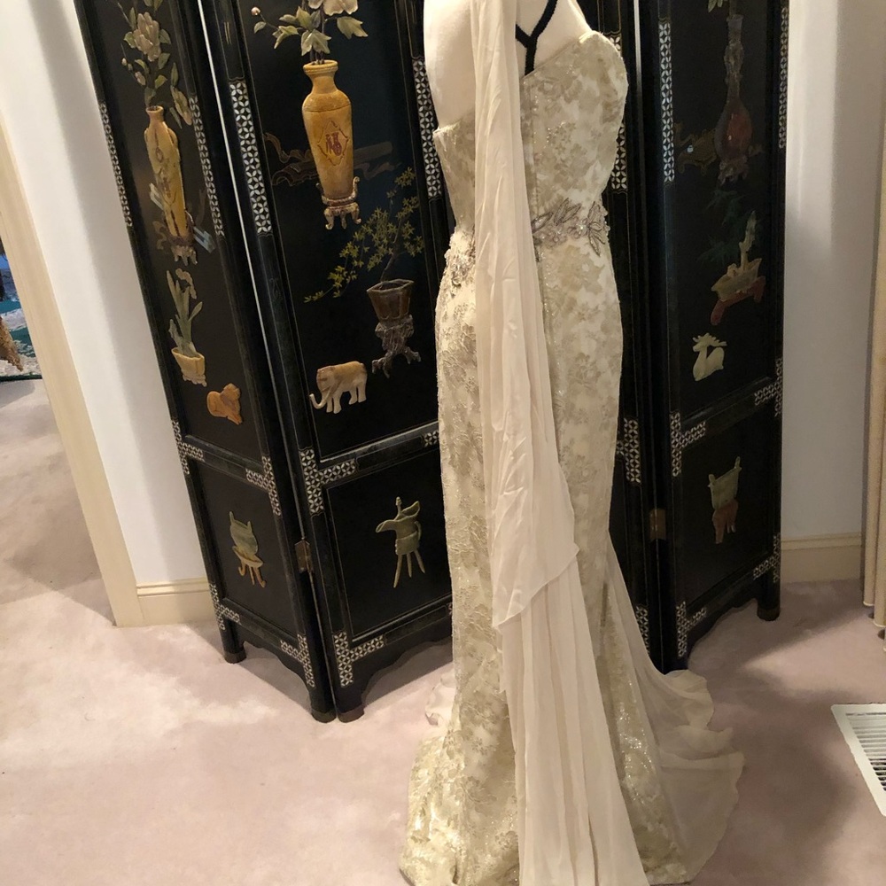 Cream colored silk evening gown